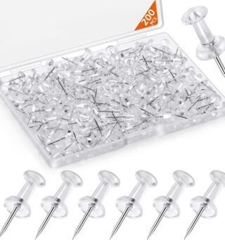 200 Pcs Push Pins Tacks, Thumb Tacks for Wall, Clear Plastic Head, Steel Point, Decorative Push Pins, Standard Thumb Tacks for Bulletin Board, Corkboard, Map, Calendar, Photo, Home, Office