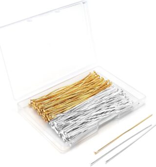 200 Pcs 70mm/2.76 Inch 21 Gauge Head Pins for Jewelry Making Straight Eye Ball Pin for DIY Christmas Styles Craft Earring Bracelet Necklace Pendant Making (Head Pins,Silver & Gold Color)