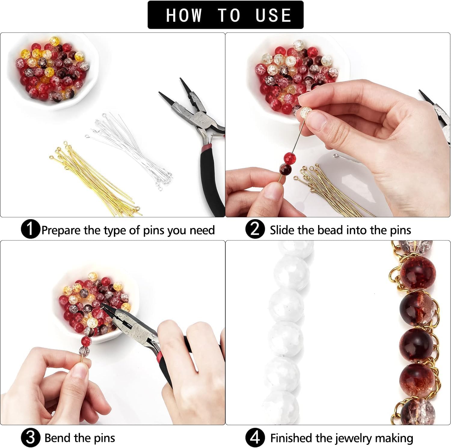 200 Pcs 70mm/2.76 Inch 21 Gauge Head Pins for Jewelry Making Straight Eye Ball Pin for DIY Christmas Styles Craft Earring Bracelet Necklace Pendant Making (Head Pins,Silver & Gold Color) - Image 4