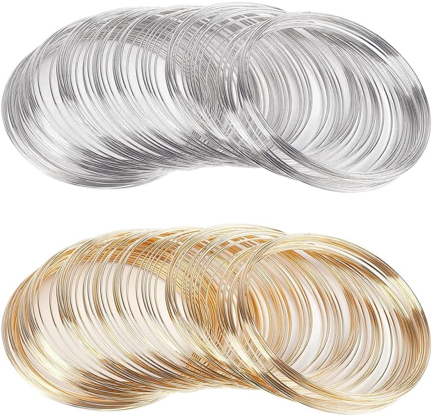 200 Pcs Stainless Steel Memory Beading Wire Loops Bead Bracelet Metal Wire Jewelry Making Bead Wires Arts and Crafts Wires for DIY Projects