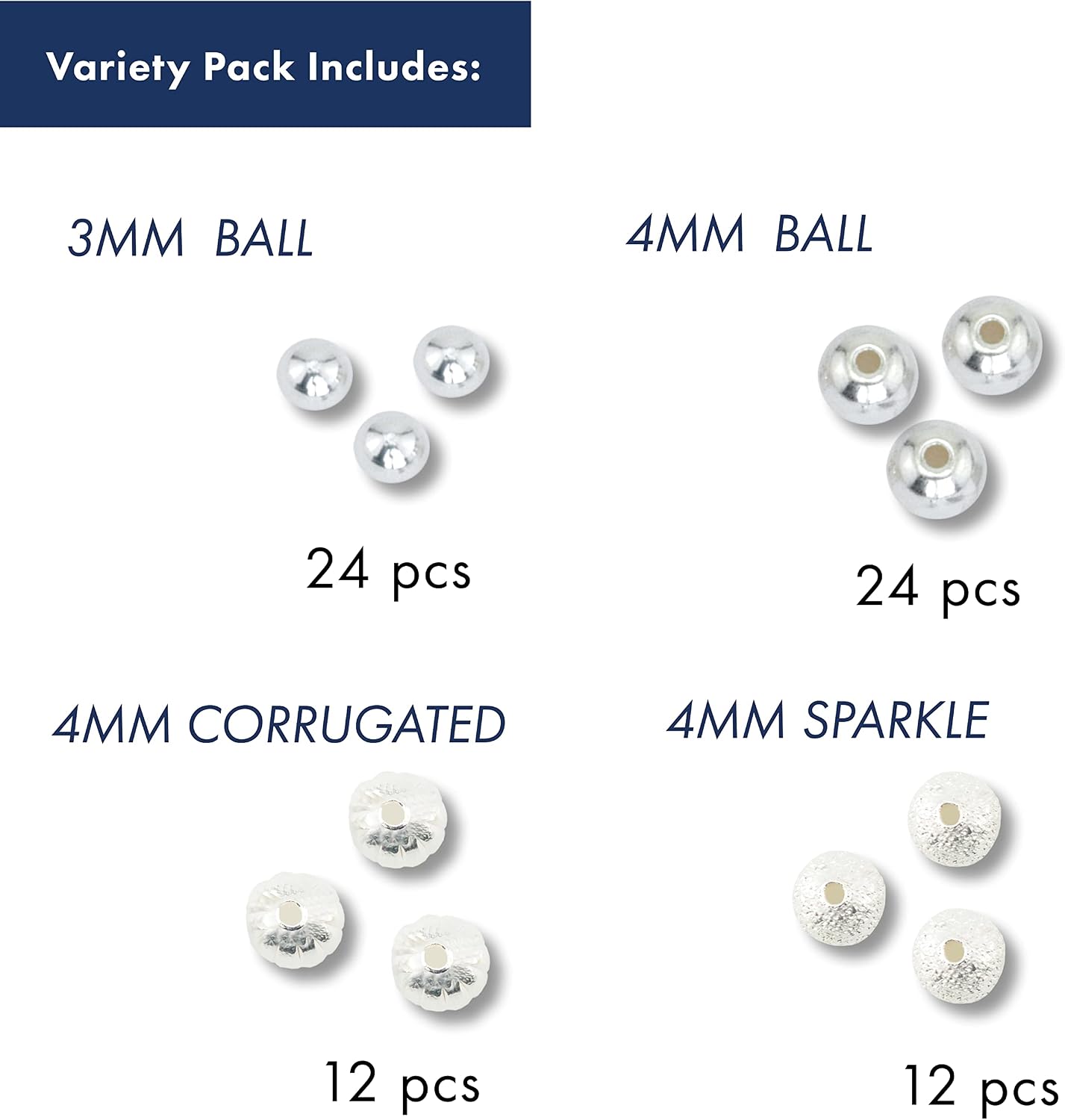 Beadalon Memory Wire End Caps, Variety Pack, Silver Plated, 24 pc 3 mm, 24 pc 4 mm, 12 pc 4 mm corrugated, 12 pc 4 mm sparkle - Image 4