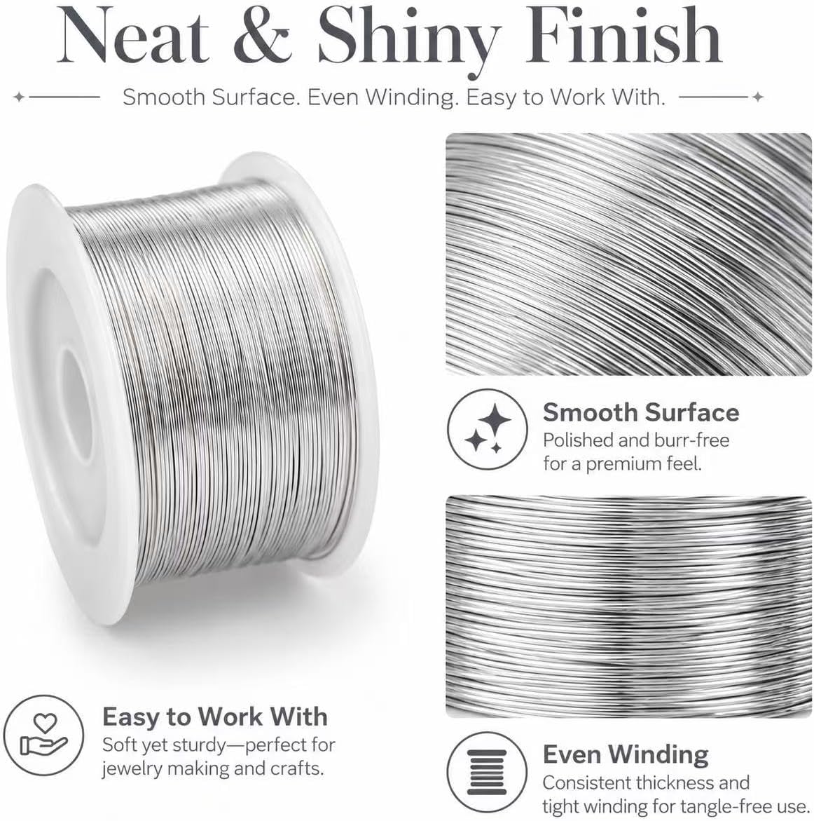 Gold Copper Jewelry Wire, 24 Gauge 0.5mm Craft Wire for Jewelry Making, Beading, Wire Wrapping, Bracelets, Necklaces, DIY Crafts, Tarnish Resistant Color, 100m/328ft (Silver) - Image 3