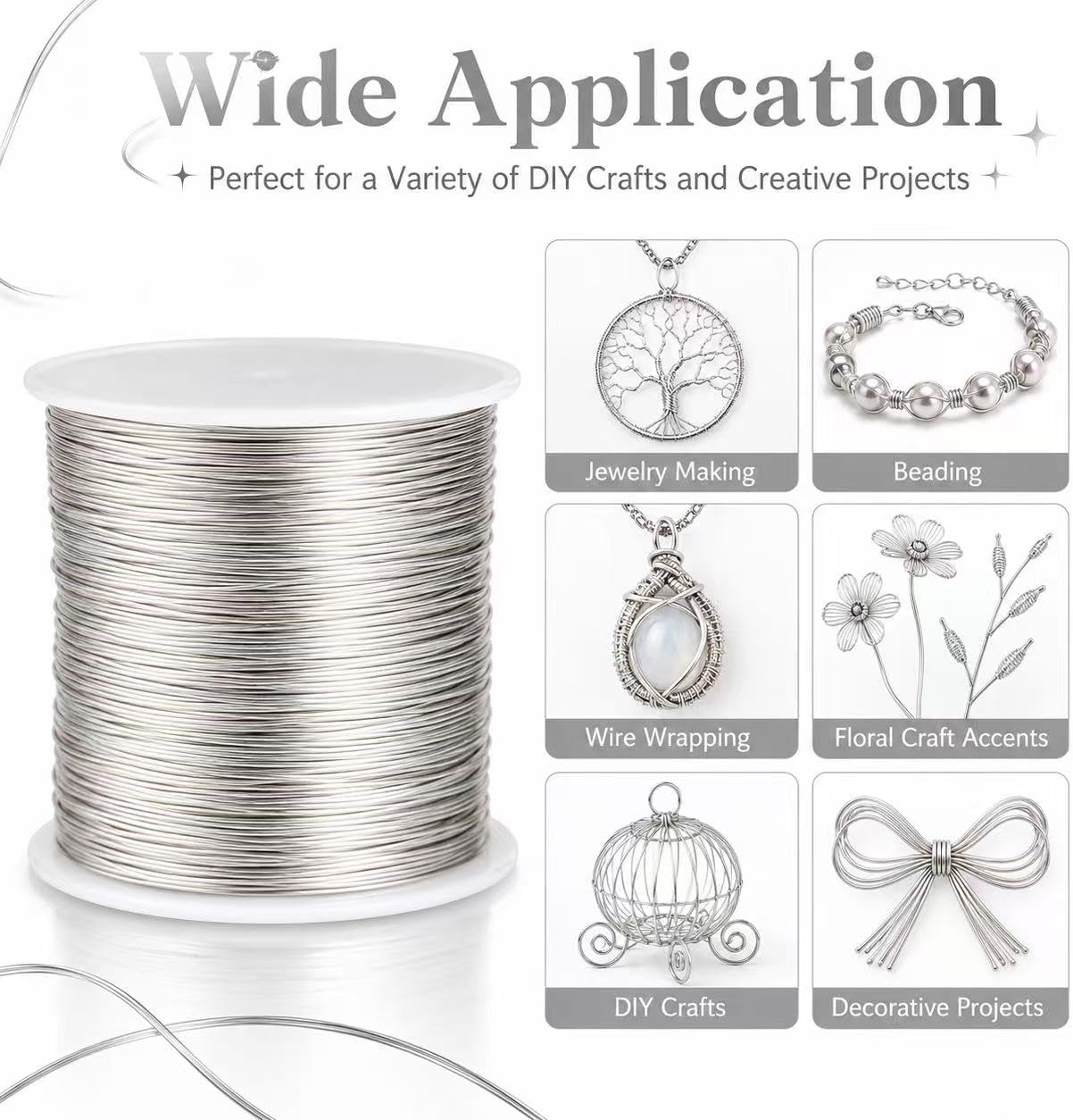 Gold Copper Jewelry Wire, 24 Gauge 0.5mm Craft Wire for Jewelry Making, Beading, Wire Wrapping, Bracelets, Necklaces, DIY Crafts, Tarnish Resistant Color, 100m/328ft (Silver) - Image 6