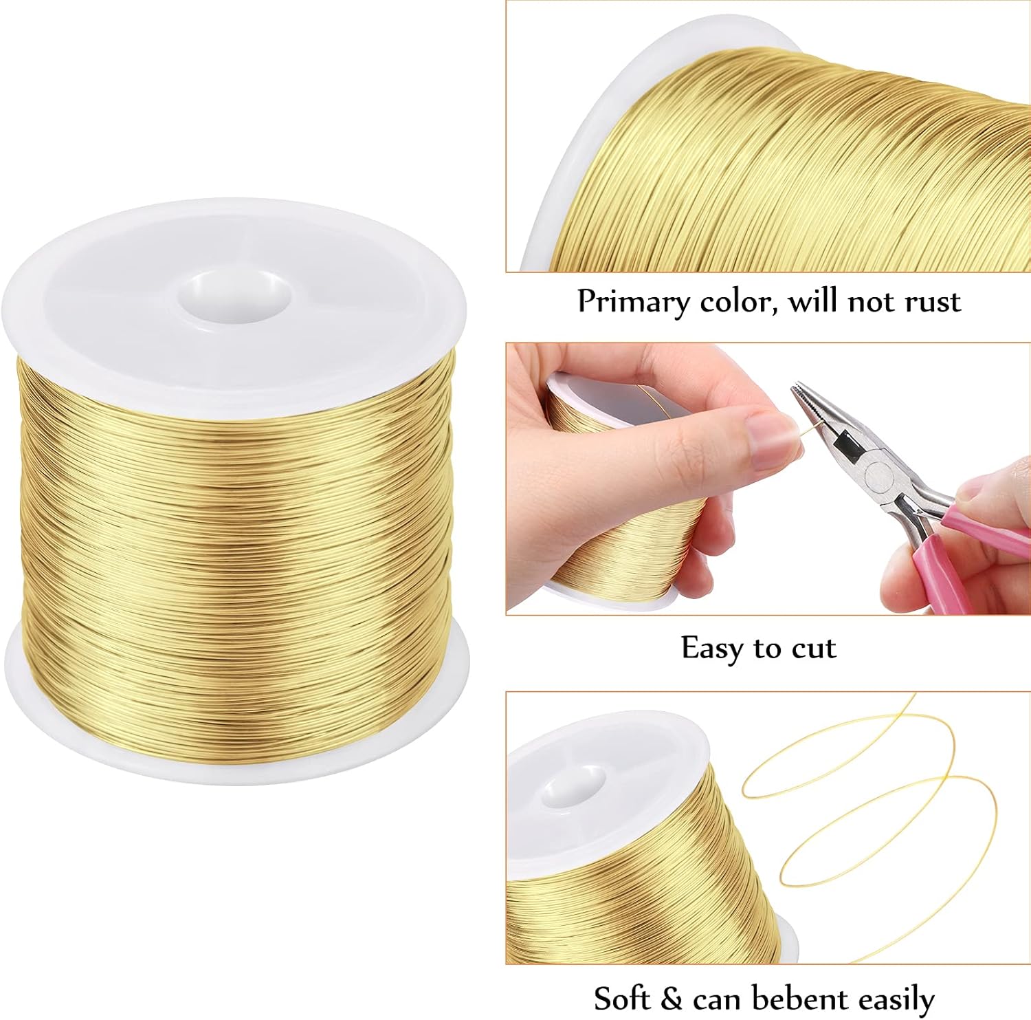 MIKIMIQI Jewelry Wire - 328Ft, 26 Gauge, Tarnish Resistant, Copper, 0.4mm X 100m (Gold) - Image 6